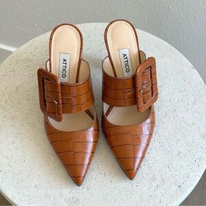 The Attico Tan Croc-Embossed Mules